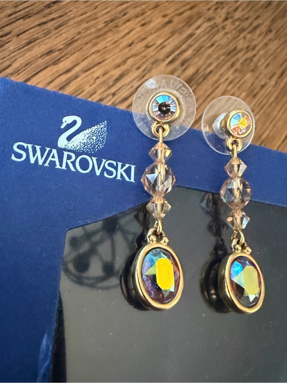 Vintage Swarovski Aurora Borealis Crystal Dangle Drop Earrings